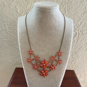 Vera Wang Coral Flower Statement Necklace Faceted Petals Gold Tone